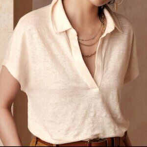 Banana Republic Linen Polo Top Cream Size L